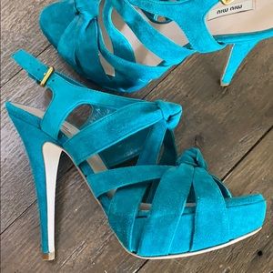 MIU MIU Turquoise suede heels 6.5 new!